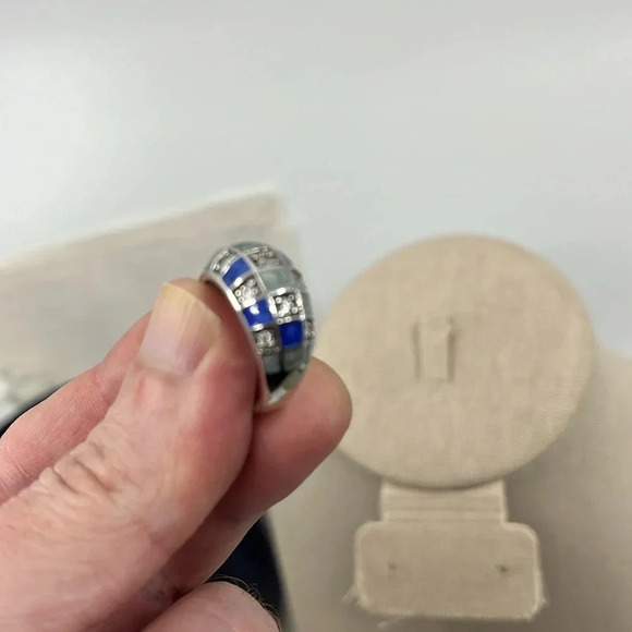 💍 Ross Simons Diamonique Blue Enamel Checkerboard Ring - Picture 13 of 16
